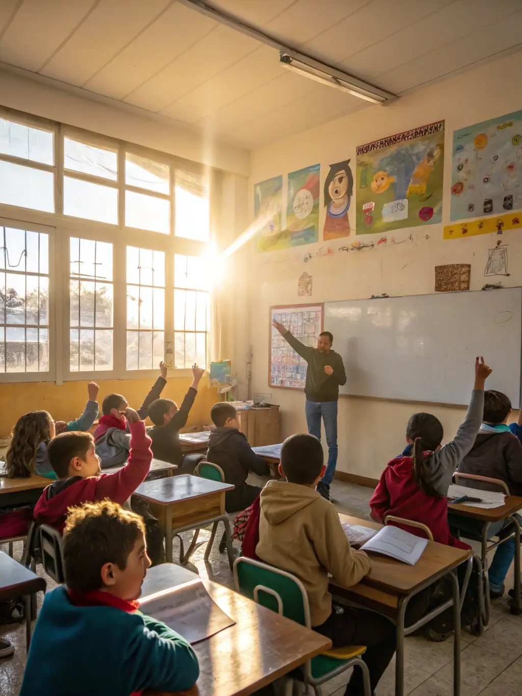 A classroom setting where MONTAGNE EN SELLE educators are teaching children about local flora and fauna, emphasizing the importance of environmental education.